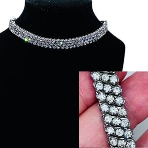 Vintage Sparkly Necklace Choker Clear Crystal Rhinestone Silver Tone